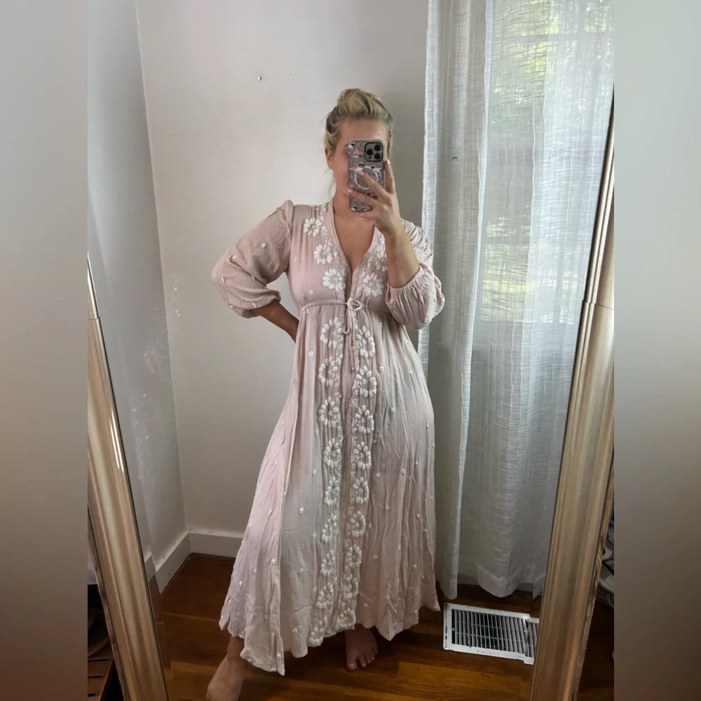Free People Maxi Embroidered Dress XS